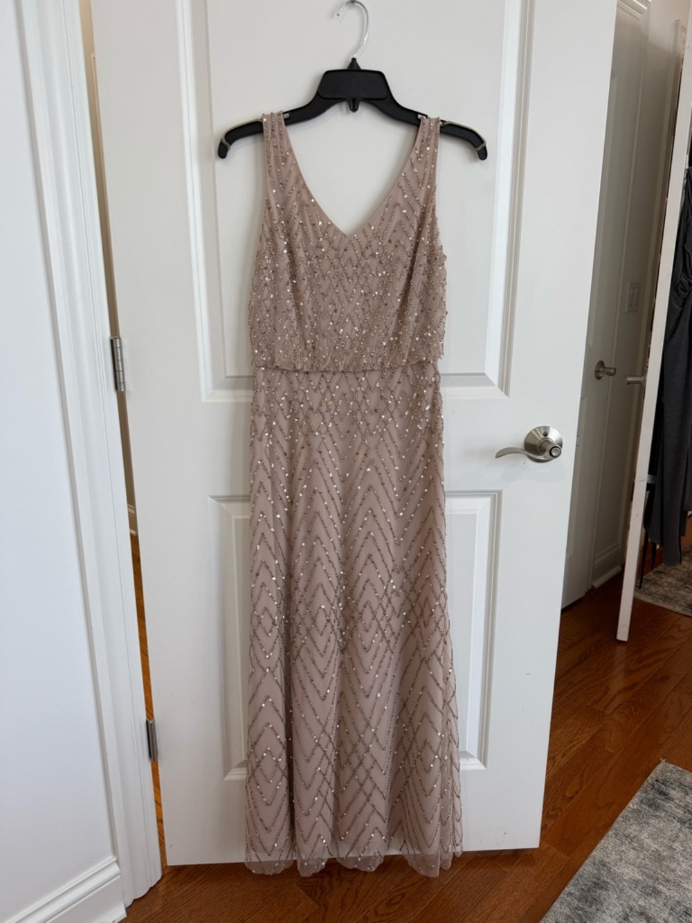 BHLDN champagne Beaded V-Neck Maxi Dress